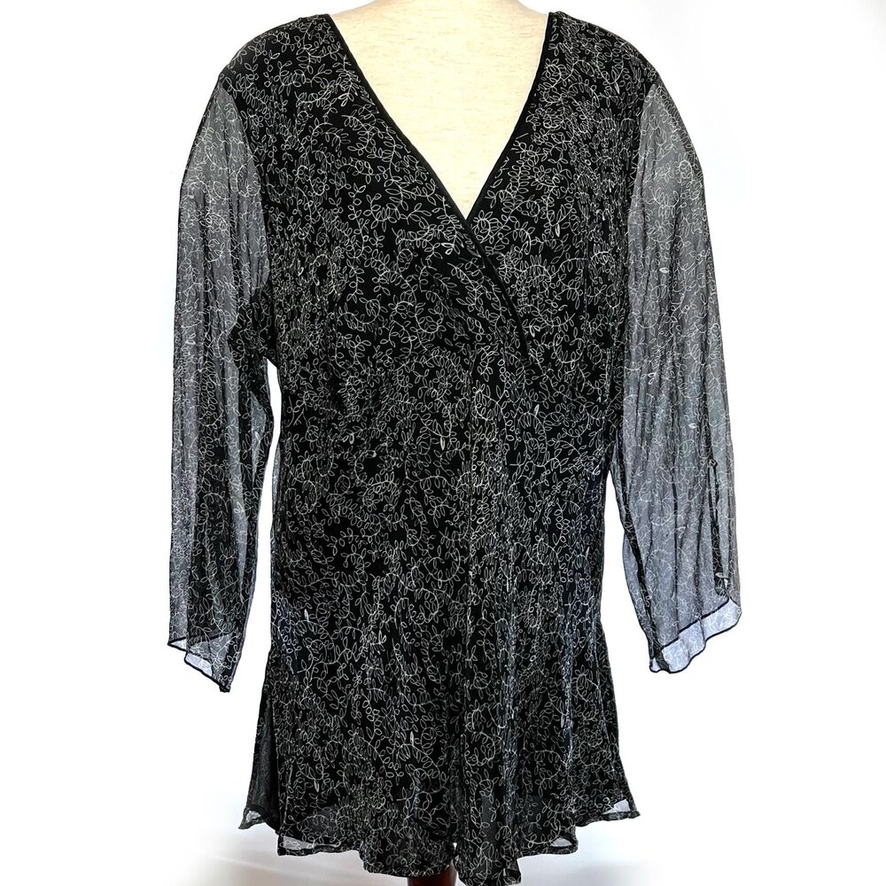 Avenue Silk Sheer V-Neck Plus Size Top Black 22